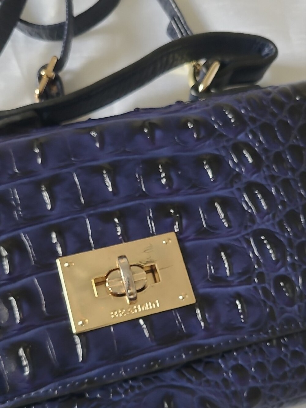 Brahmin Deep Purple Croc-Embossed Crossbody with Gold Turnlock - Picture 13 of 16